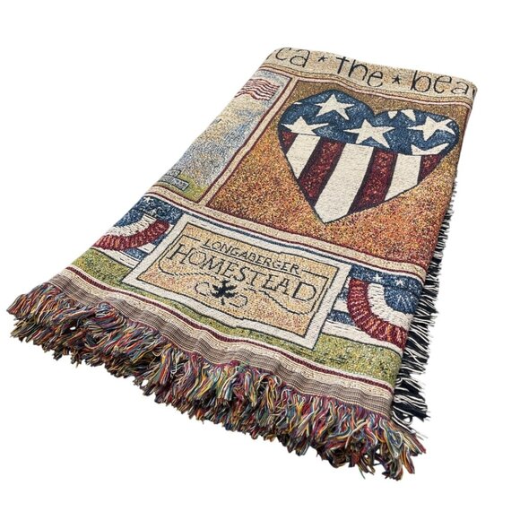Longaberger Homestead Tapestry Throw Blanket Old Glory America The Beautiful USA - Picture 2 of 4
